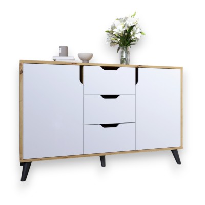 Комод в гостиную с черными ножками М-ЗОН Борн 1200 Дуб артизан/Нимфея Альба  