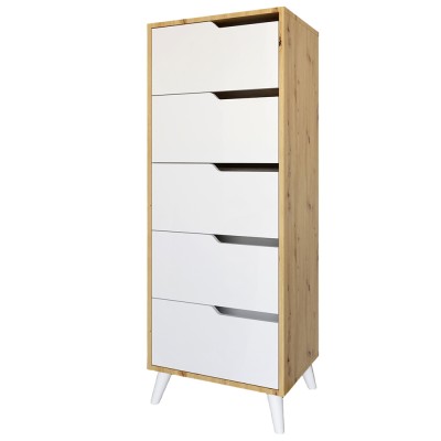 Комод високий з білими ніжками 5 ящиків М-ЗОН Борн 500 Дуб Артизан/Німфея Альба  