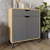 Комод в гостиную с черными ножками М-ЗОН Борн 750 Дуб Артизан/Антрацит