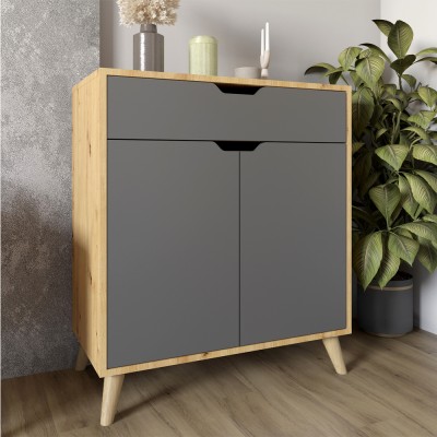 Комплект меблів для вітальні 5 предметів з білими ніжками М-ЗОН Борн Дуб Артизан/Антрацит 