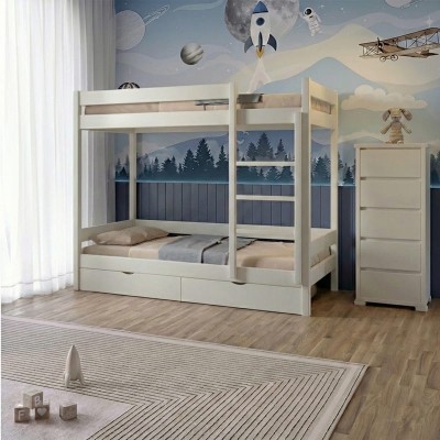 Двухъярусная детская кровать Mebigrand Атланта Мини Айвори (S0505Y30R) 70х190 см с ящиками