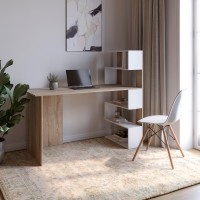 Cтол компьютерный с полками М-ЗОН Джеко 1416P правый Сонома/Нимфея Альба