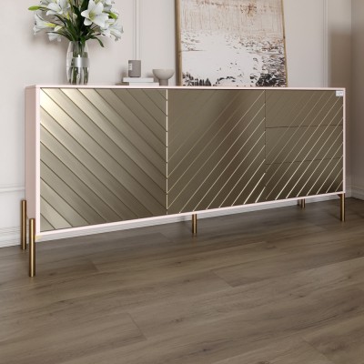 Комод із золотими металевими ніжками LION Амарант 168x40x76,5 см Рожевий/Перламутровий металік RAL-7048 1680x400x765 мм 