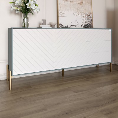 Комод із золотими металевими ніжками LION Амарант 168x40x76,5 см Граніт сірий/Білий