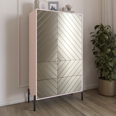 Комод-пенал з рельєфним оздобленням фасаду та чорними металевими ніжками LION Амарант 84x40x150 см Рожевий/Перламутровий металік RAL-7048 840x400x1500 мм 