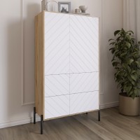 Комод-пенал з рельєфним оздобленням фасаду та чорними металевими ніжками LION Амарант 84x40x150 см Дуб Аппалачі/Білий