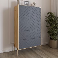 Комод-пенал с рельефной отделкой фасада и золотыми металлическими ножками LION Амарант 84x40x150 см Дуб Артизан/Графитовый (LION-042202)