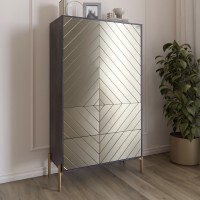 Комод-пенал з рельєфним оздобленням фасаду та золотими металевими ніжками LION Амарант 84x40x150 см Бетон темний/Перламутровий металік RAL-7048 840x400x1500 мм