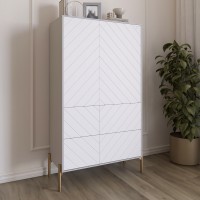 Комод-пенал з рельєфним оздобленням фасаду та золотими металевими ніжками LION Амарант 84x40x150 см Кашемір/Білий 