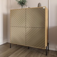 Комод-пенал із чорними металевими ніжками LION Амарант 114х40х126,5 см Дуб Артизан/Перламутровий металік RAL-7048 1140х400х1265 мм 