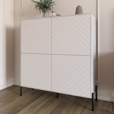 Комод-пенал із чорними металевими ніжками LION Амарант 114х40х126,5 см Бетон/Білий