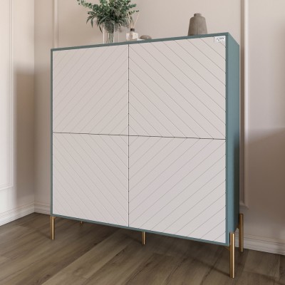 Комод-пенал із золотими металевими ніжками LION Амарант 114х40х126,5 см Граніт сірий/Білий