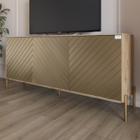 Тумба под телевизор с золотыми металлическими ножками LION Амарант 168x40x76,5 см Дуб Аппалачи/Перламутровый металлик (RAL-7048) 1680x400x765 (LION-043049)