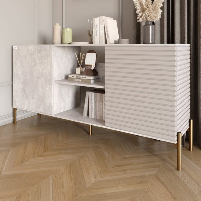 Комод відкритий на золотих металевих ніжках LION Грей Бетон/Кашемір