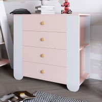 Комод для детской комнаты LION Инди с 4 ящиками и боковыми нишами Розовый/Нимфея Альба (белый) (LION-042954)