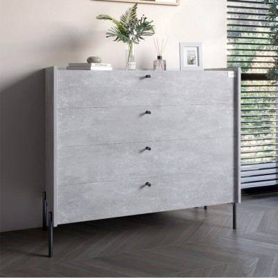 Комод із 4 ящиками LION Wood з чорними ніжками 100х90х45 см Бетон 