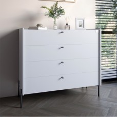 Комод із 4 ящиками LION Wood з чорними ніжками 100х90х45 см Німфея Альба білий 