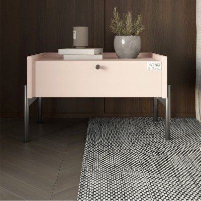 Тумба приліжкова LION Wood з одним ящиком Розовий чорні ніжки