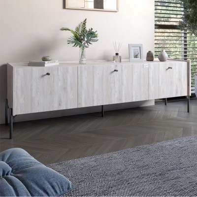 Тумба під телевізор на 3 ящики LION Wood з чорними ніжками 160х65х40 см Самоа Димчастий 