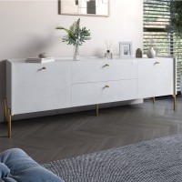 Тумба під телевізор із ящиками LION Wood із золотими ніжками 180х50х40 см Бетон style 