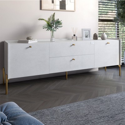 Тумба під телевізор із ящиками LION Wood із золотими ніжками 180х50х40 см Бетон style 