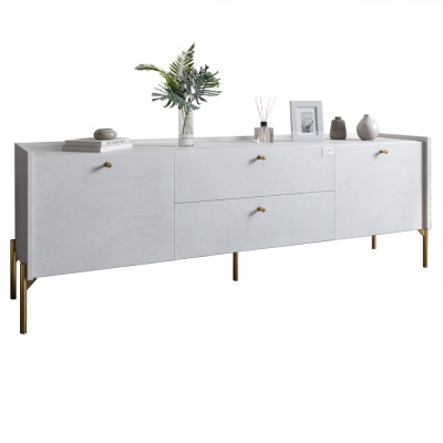 Тумба під телевізор з шухлядами LION Wood з золотими ніжками 160x40x65 см Бетон style