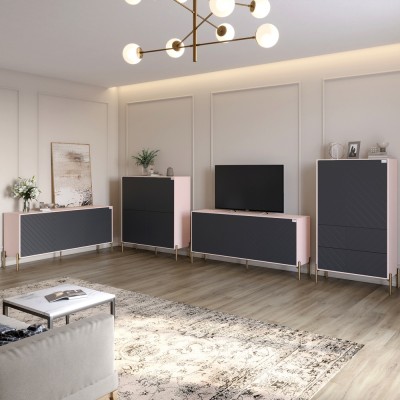 Комплект меблів для вітальні LION Амарант 4 елементи з золотими металевими ніжками Розовий/Графітовий