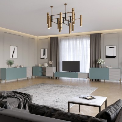 Комплект модульний для вітальні LION Грей 4 елементи з золотими металевими ніжками Граніт сірий/Кашемір