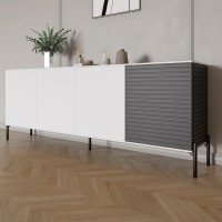 Комод в гостиную на черных металлических ножках LION Грей 204x38x76,5 см Нимфея Альба (белый)/Асфальт (LION-042468)