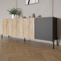 Комод в гостиную на черных металлических ножках LION Грей 204x38x76,5 см Дуб сонома/Асфальт (LION-042458)