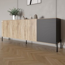 Комод в гостиную на черных металлических ножках LION Грей 204x38x76,5 см Дуб сонома/Асфальт (LION-042458)
