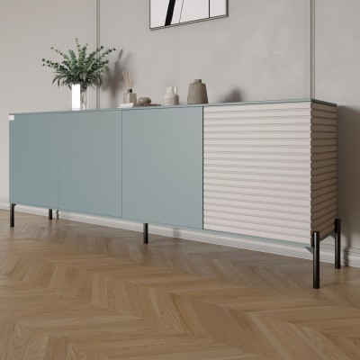 Комод у вітальню на чорних металевих ніжках LION Грей 204x38x76,5 см Граніт сірий/Кашемір