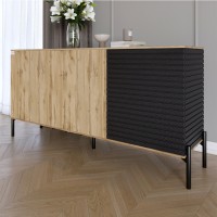 Комод закритий у вітальню на чорних металевих ніжках LION Грей Дуб Аппалачі/Асфальт 1540x380x765