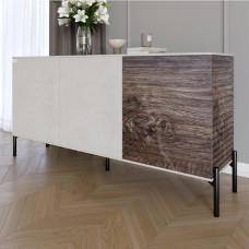 Комод закритий у вітальню на чорних металевих ніжках LION Грей 154x38x76,5 см Бетон Style/Дерево 