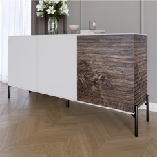 Комод закритий у вітальню на чорних металевих ніжках LION Грей 154x38x76,5 см Німфея Альба білий/Дерево 