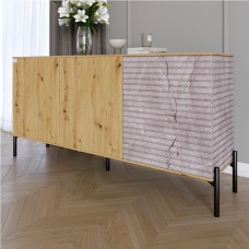 Комод закритий у вітальню на чорних металевих ніжках LION Грей 154x38x76,5 см Дуб Артизан/Камінь 