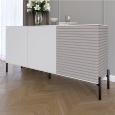 Комод закритий у вітальню на чорних металевих ніжках LION Грей 154x38x76,5 см Німфея Альба білий/Кашемір 