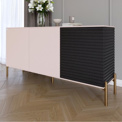 Комод закритий у вітальню на золотих металевих ніжках LION Грей 154x38x76,5 см Рожевий/Асфальт 