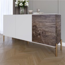 Комод закритий у вітальню на золотих металевих ніжках LION Грей 154x38x76,5 см Німфея Альба білий/Дерево 