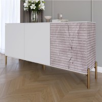 Комод закрытый в гостиную на золотых металлических ножках LION Грей 154x38x76,5 см Нимфея Альба (белый)/Камень (LION-041859)