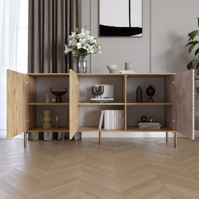 Комод закритий у вітальню на чорних металевих ніжках LION Грей 154x38x65 см Бетон Style/Кашемір