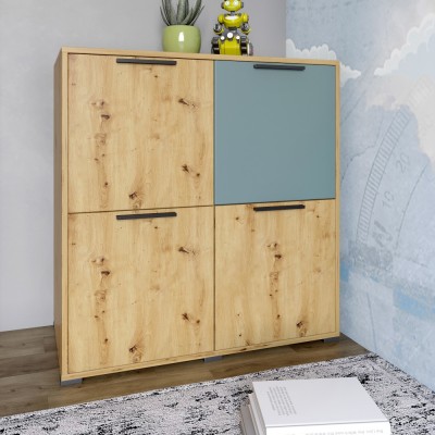 Тумба чотиридверна LION Краш 82x43x86 см Дуб артизан/Граніт сірий 