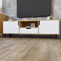 Тумба під телевізор з чорними ніжками М-ЗОН Борн 1600 Дуб Артизан/Німфея Альба