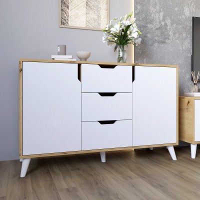 Комплект меблів для вітальні 5 предметів з білими ніжками М-ЗОН Борн Дуб Артизан/Німфея Альба Комплект меблів для вітальні 5 предметів з білими ніжками М-ЗОН Борн Дуб Артизан/Німфея Альба