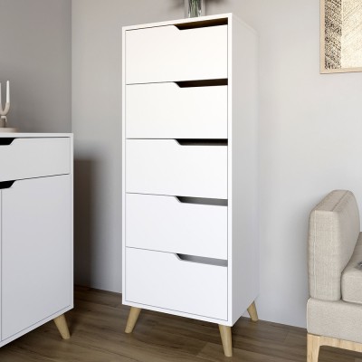 Комод високий з ніжками в кольорі Горіх світлий 5 ящиків М-ЗОН Борн 500 Німфея Альба  