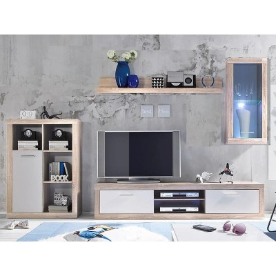 Модульна стінка для вітальні ВМК БРВ Барселона Дуб сонома/Німфея альба білий  Модульна стінка для вітальні ВМК БРВ Барселона Дуб сонома/Німфея альба білий