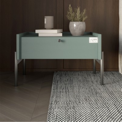 Тумба ліжкова LION Wood з одним ящиком Граніт сірий чорні ніжки