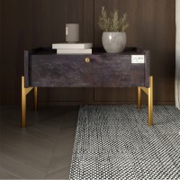 Тумба ліжкова LION Wood з одним ящиком Бетон темний золоті ніжки 