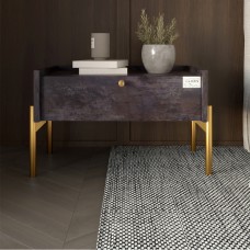 Тумба ліжкова LION Wood з одним ящиком Бетон темний золоті ніжки 