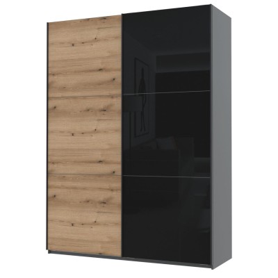 Шафа-купе дводверна Doros G-Caiser 180х60х240 см Графіт/Дуб евок/1 Чорне скло